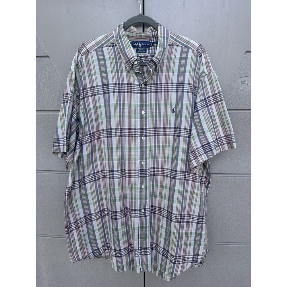 Polo Ralph Lauren Blake Fit Shirt Men's XL Plaid Short Sleeve Cotton Preppy